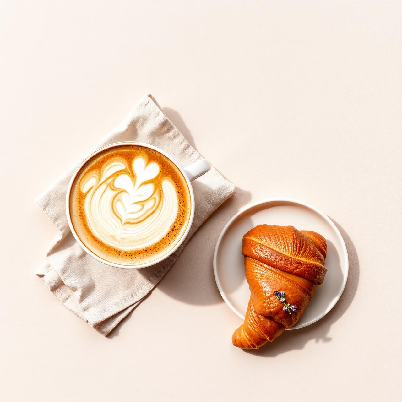 Latte art and croissant